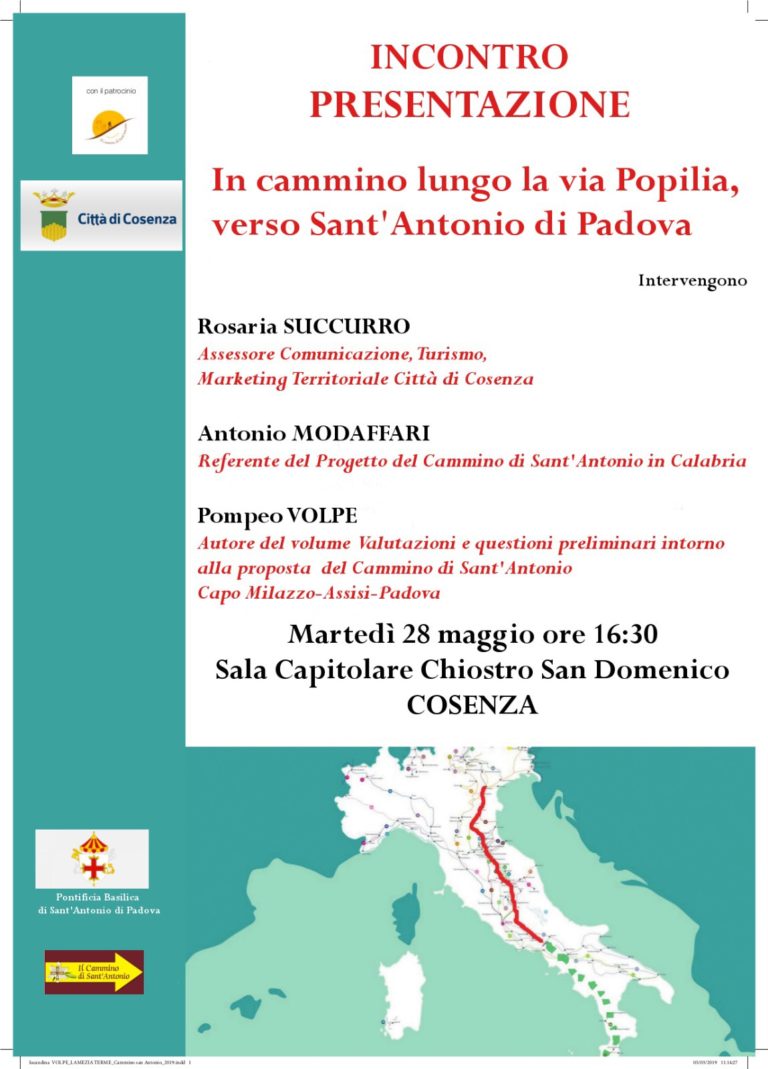 cammino via popilia Sant'Antonio Padova Cosenza