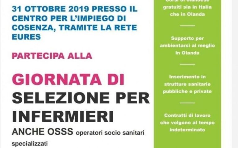 Centro per l’impiego di Cosenza, si cercano infermieri