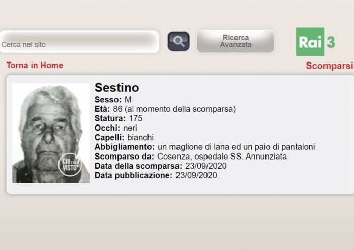 scomparso anziano ospedale cosenza