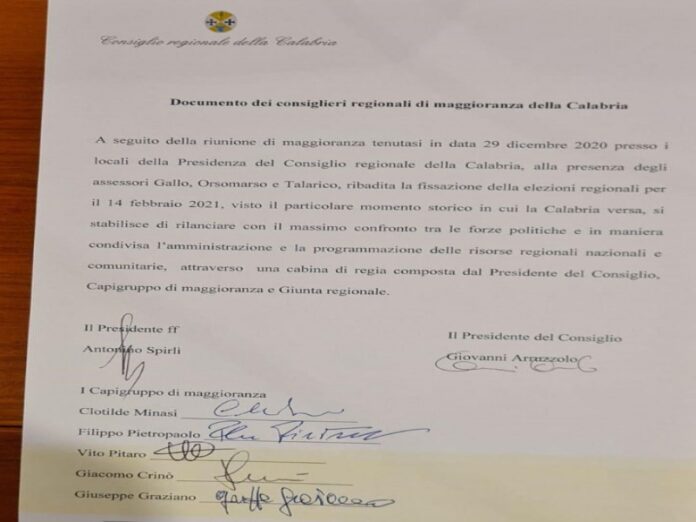 accordo di maggioranza regione Calabria per elezioni il 14 febbraio 2020