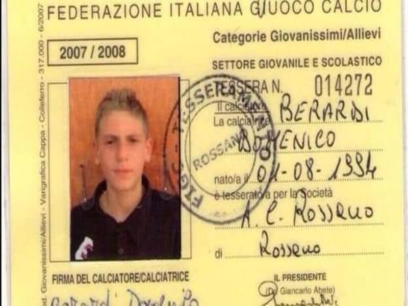 il cartellino di Berardi al Rossano