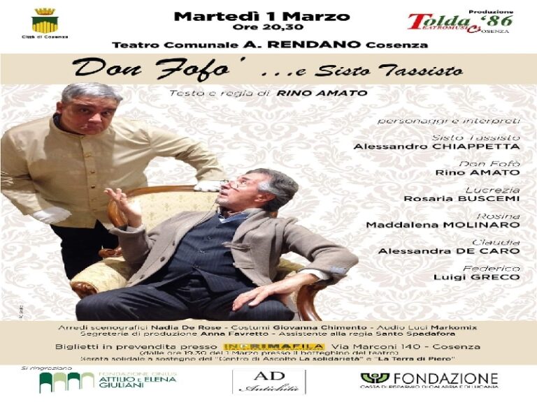 Al Rendano la commedia Don Fofo’ e Sisto Tassisto