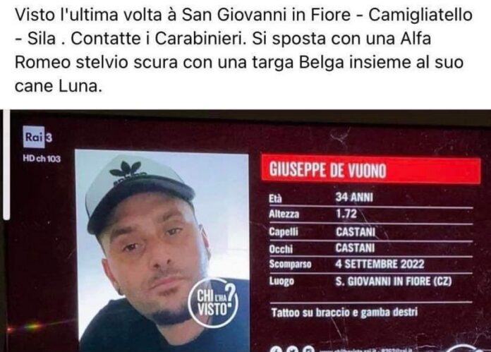 Giuseppe De Vuono scomparso