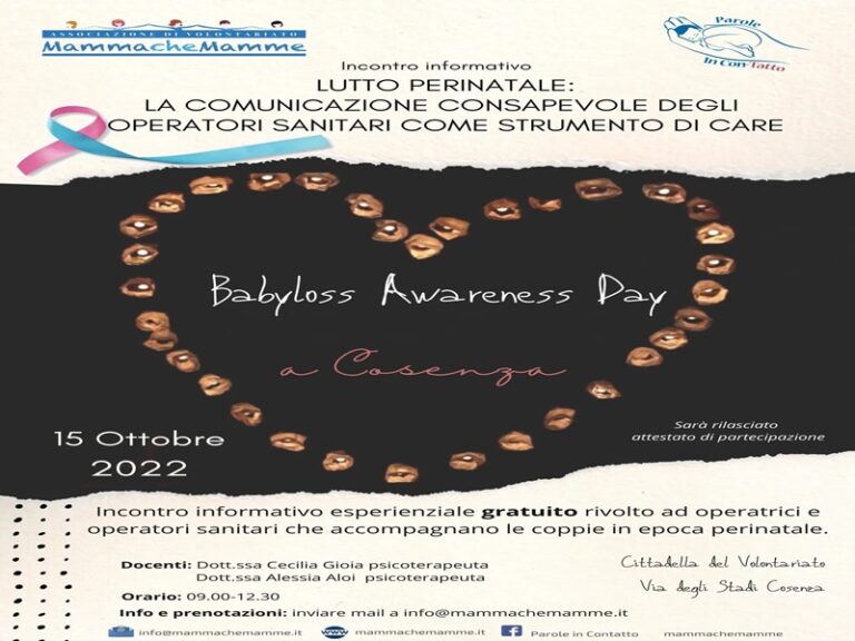 Lutto perinatale, il prossimo 15 ottobre giornata a Cosenza