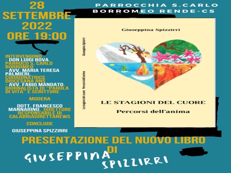 “Le stagioni del cuore”: stasera il libro della prof Spizzirri alla Borromeo