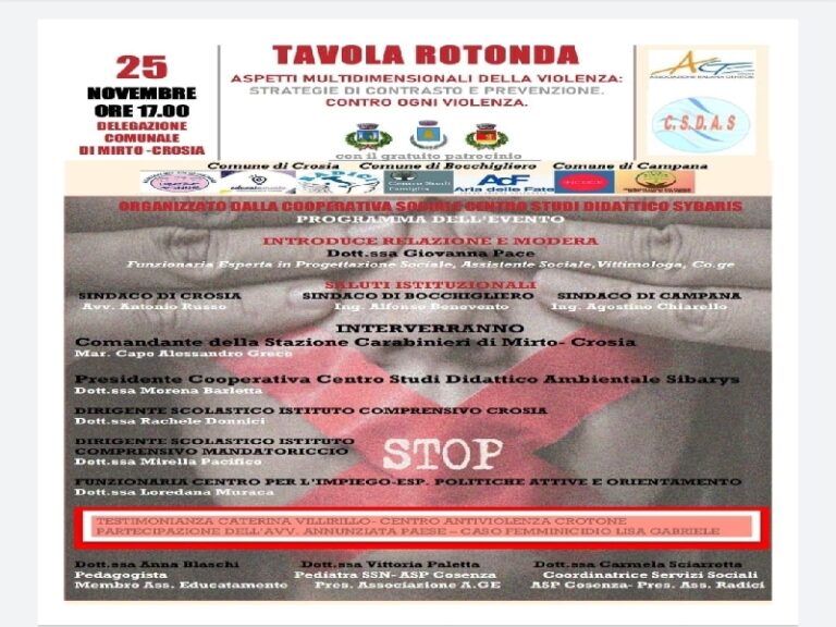A Mirto Crosia tavola rotonda contro la violenza