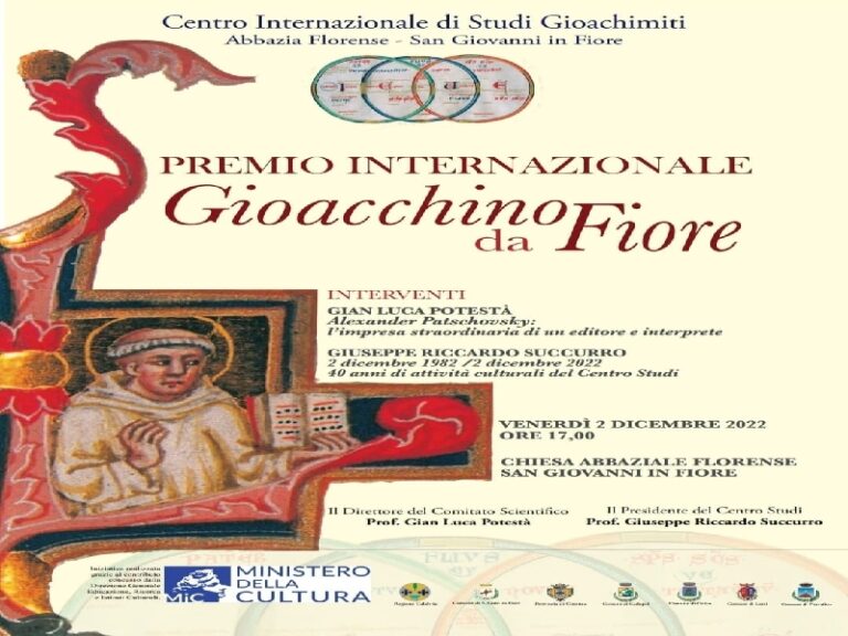Il 2 dicembre il premio internazionale Gioacchino da Fiore
