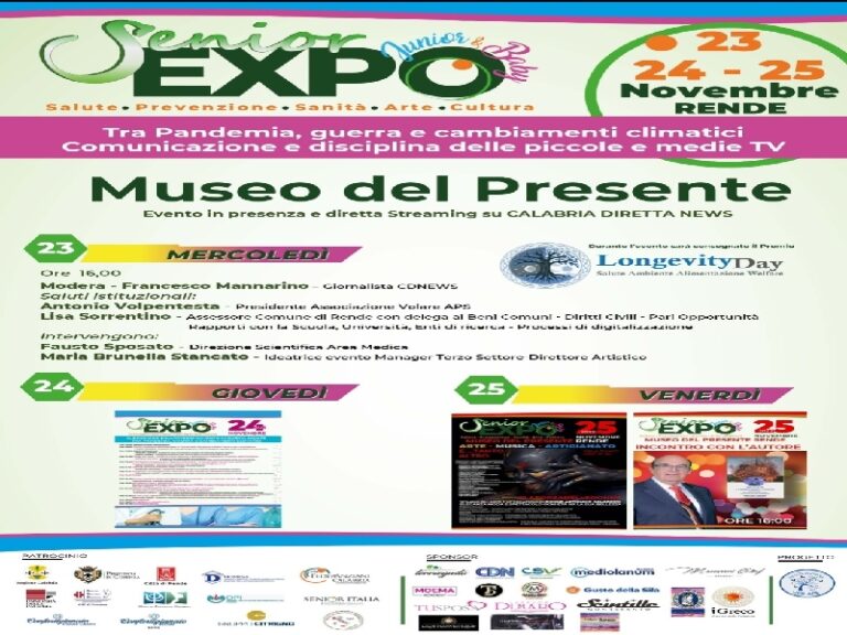 Senior Expo, a Rende 23-24-25 novembre appuntamento imperdibile