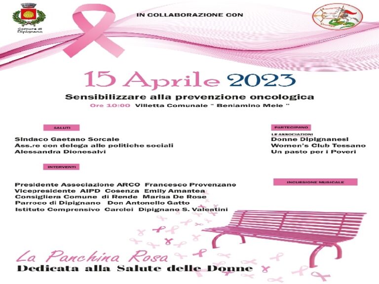 Dipignano, sabato inaugurazione della panchina rosa