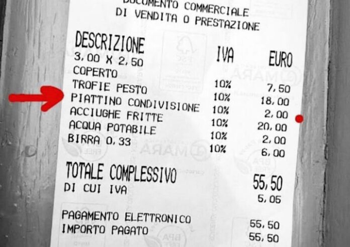 scontrino piattino condiviso