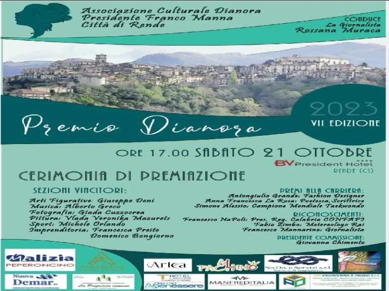 Sabato a Rende la settima edizione del Premio Dianora. Ecco i premiati!