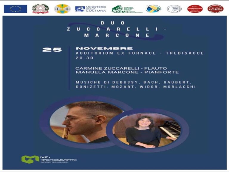 Carmine Zuccarelli e Manuela Marcone, duo flauto e pianoforte, in concerto a Trebisacce