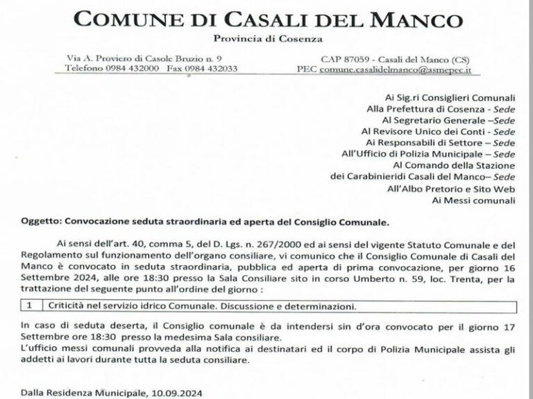 Casali del Manco, la “denuncia” politica di De Donato: “Criticità nel servizio idrico”