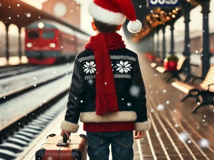 bambino valigia treno natale