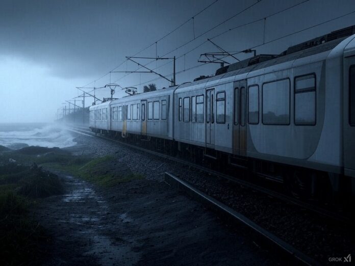 treno binario mare maltempo