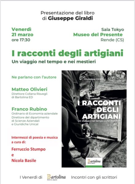 “I racconti degli artigiani”, venerdì a Rende il libro di Giuseppe Giraldi