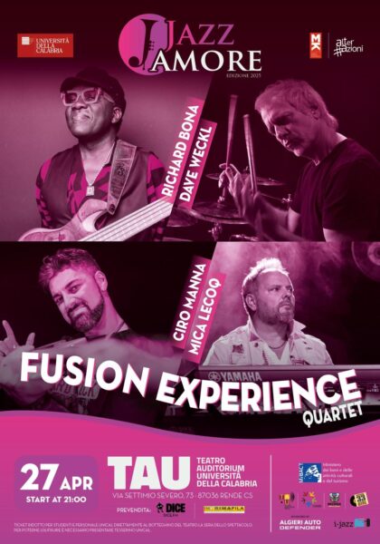 A JazzAmore il debutto in Italia del Fusion Experience Quartet: sul palco del TAU il 27 aprile per la prima volta insieme Richard Bona, Dave Weckl, Michael Lecoq e Ciro Manna