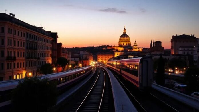 treni panorama roma tramonto