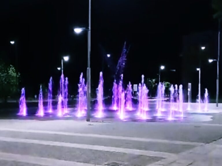 Incanto serale a Cosenza: giochi d’acqua e luci rendono magica la città
