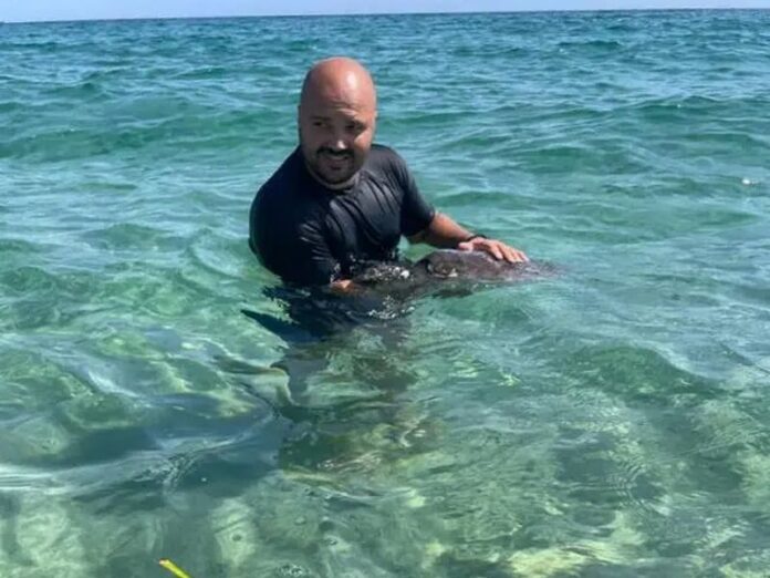 Polizia Crotone agente salva tartaruga caretta caretta