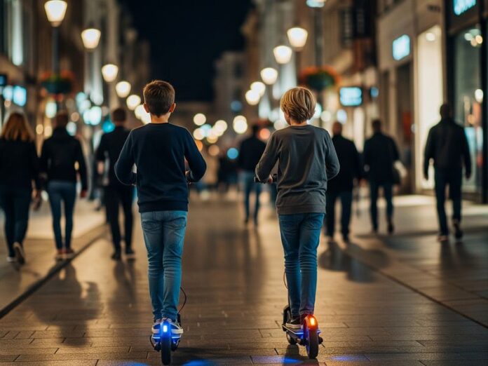 ragazzi monopattini strada sera