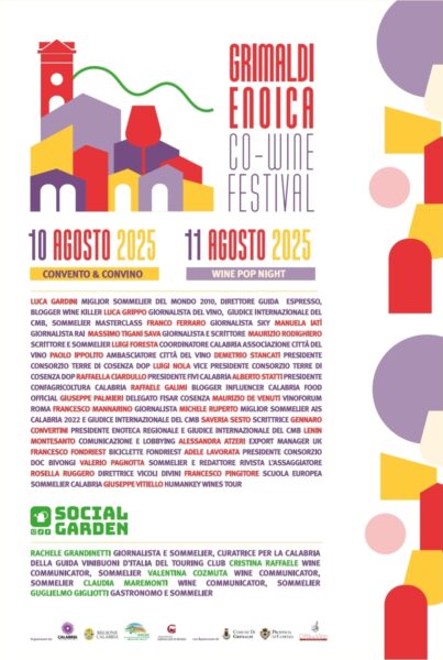 Tutto pronto per la “Grimaldi Enoica Co-Wine Festival”. Ecco il programma e gli ospiti 