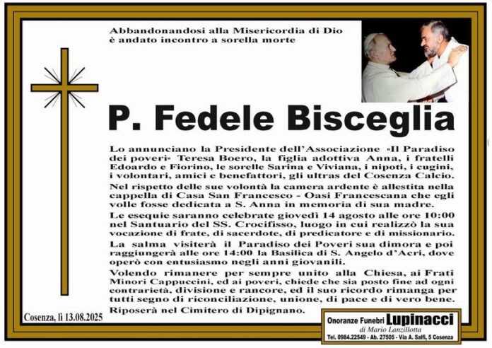 annuncio funerale padre fedele