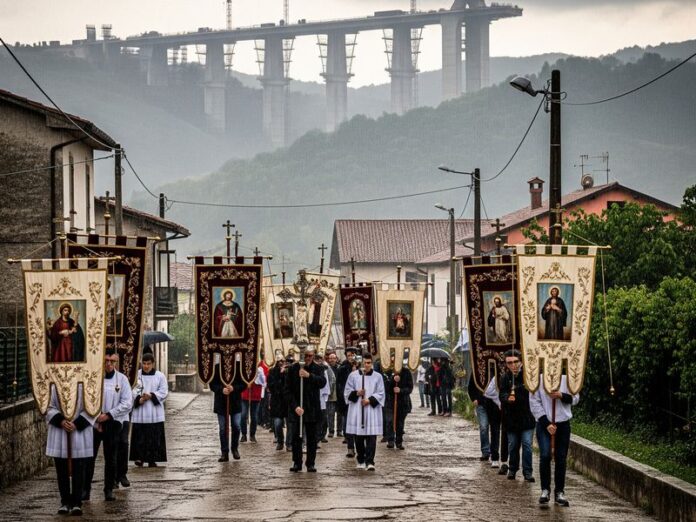 processione strada dissestata_ponte in costruzione
