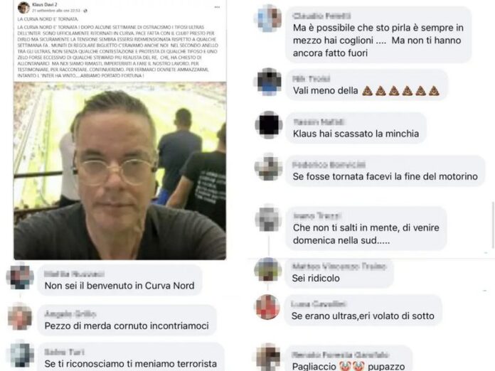 minacce tifosi klaus davi