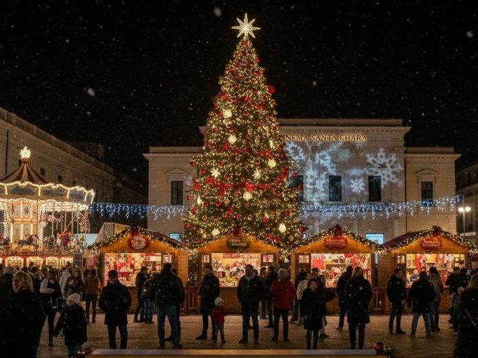 natale albero luci mercatino