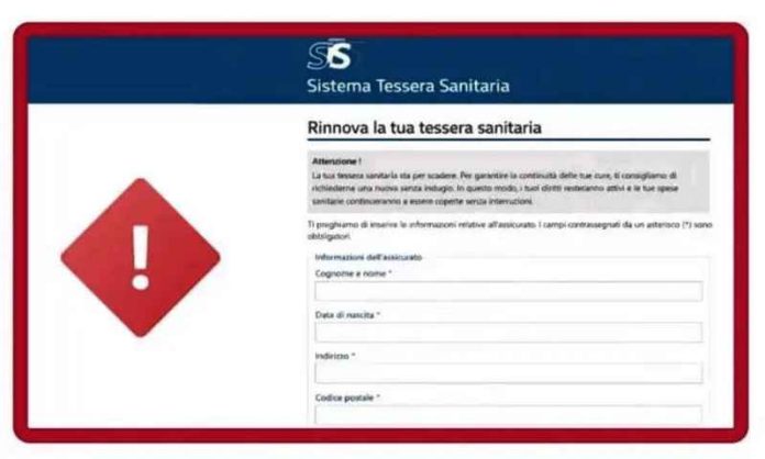 Tessera sanitaria allerta pishing