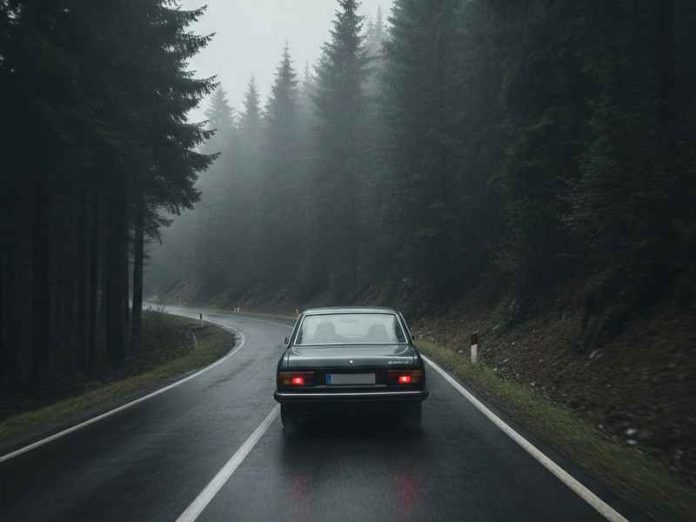 strada auto alberi