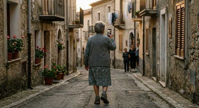 anziana riprende vicini cellulare