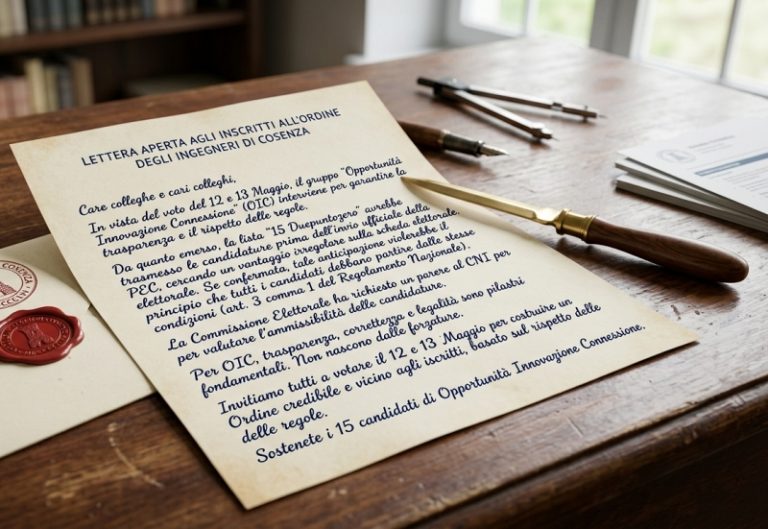 Ordine Ingegneri Cosenza, caso elezioni: lettera aperta agli iscritti
